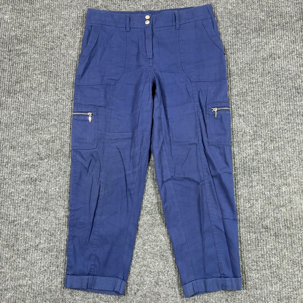 Chicos Womens Cargo Pants Size 0 Blue Utility Pockets Zip Cuff Stretch Mid Rise